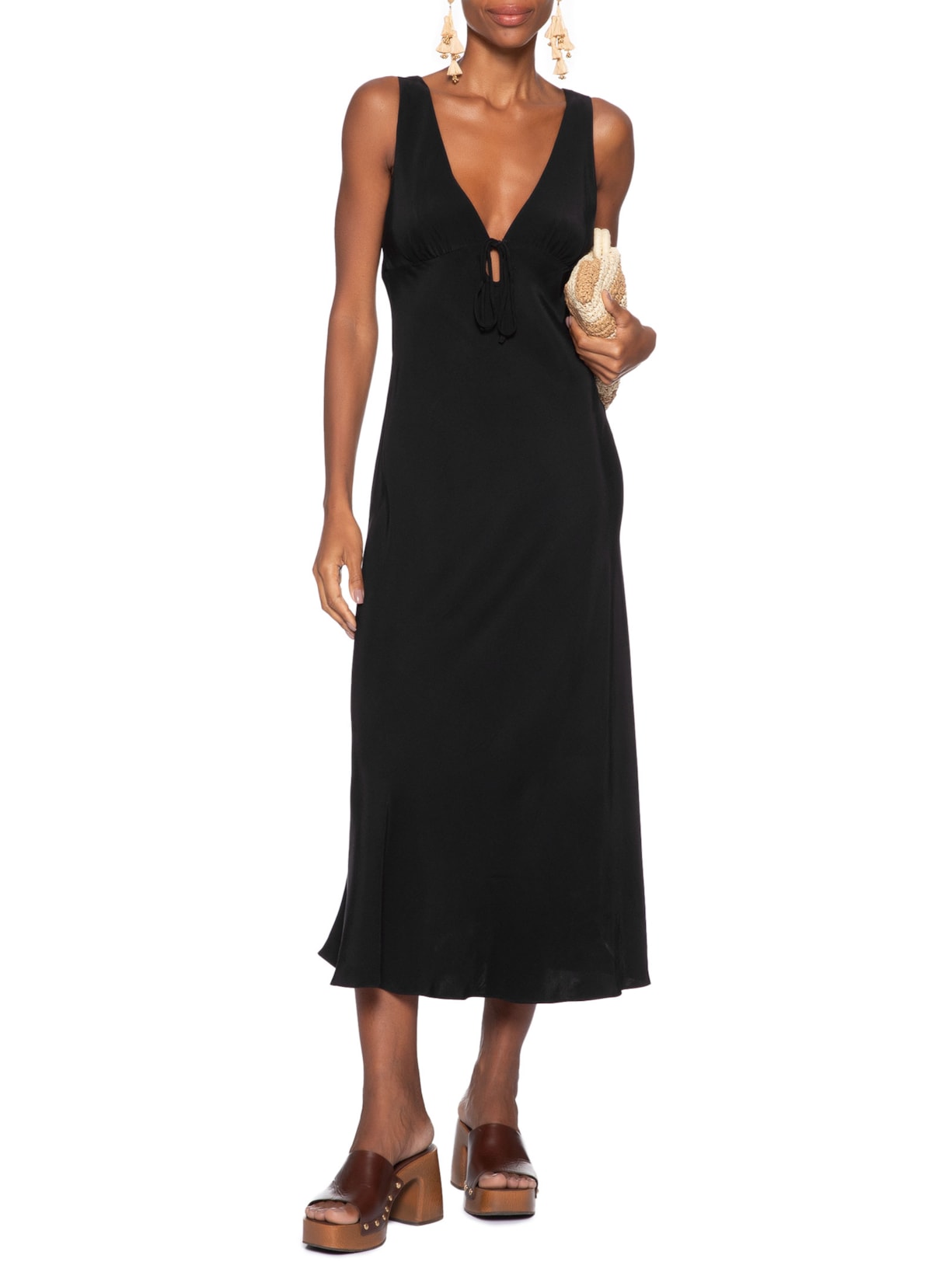 Vestido Enviesado Midi Preto Farm