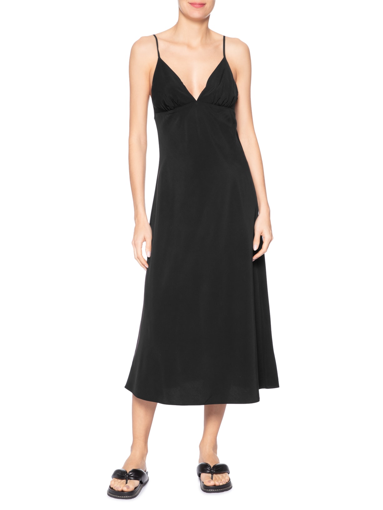 Vestido Enviesado Midi Preto Farm