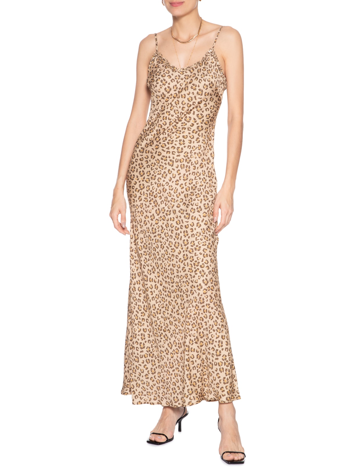 Vestido Enviesado Onça Flor Marrom Farm