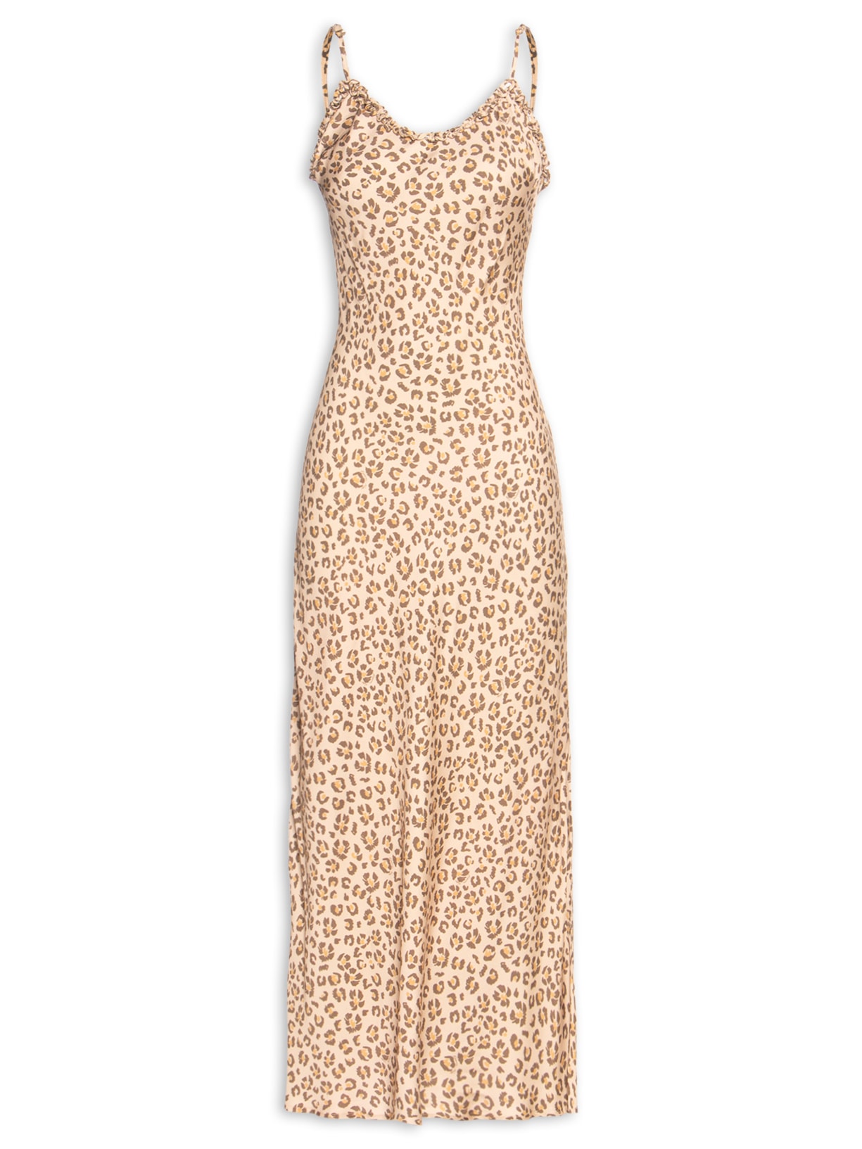 Vestido Enviesado Onça Flor - Marrom