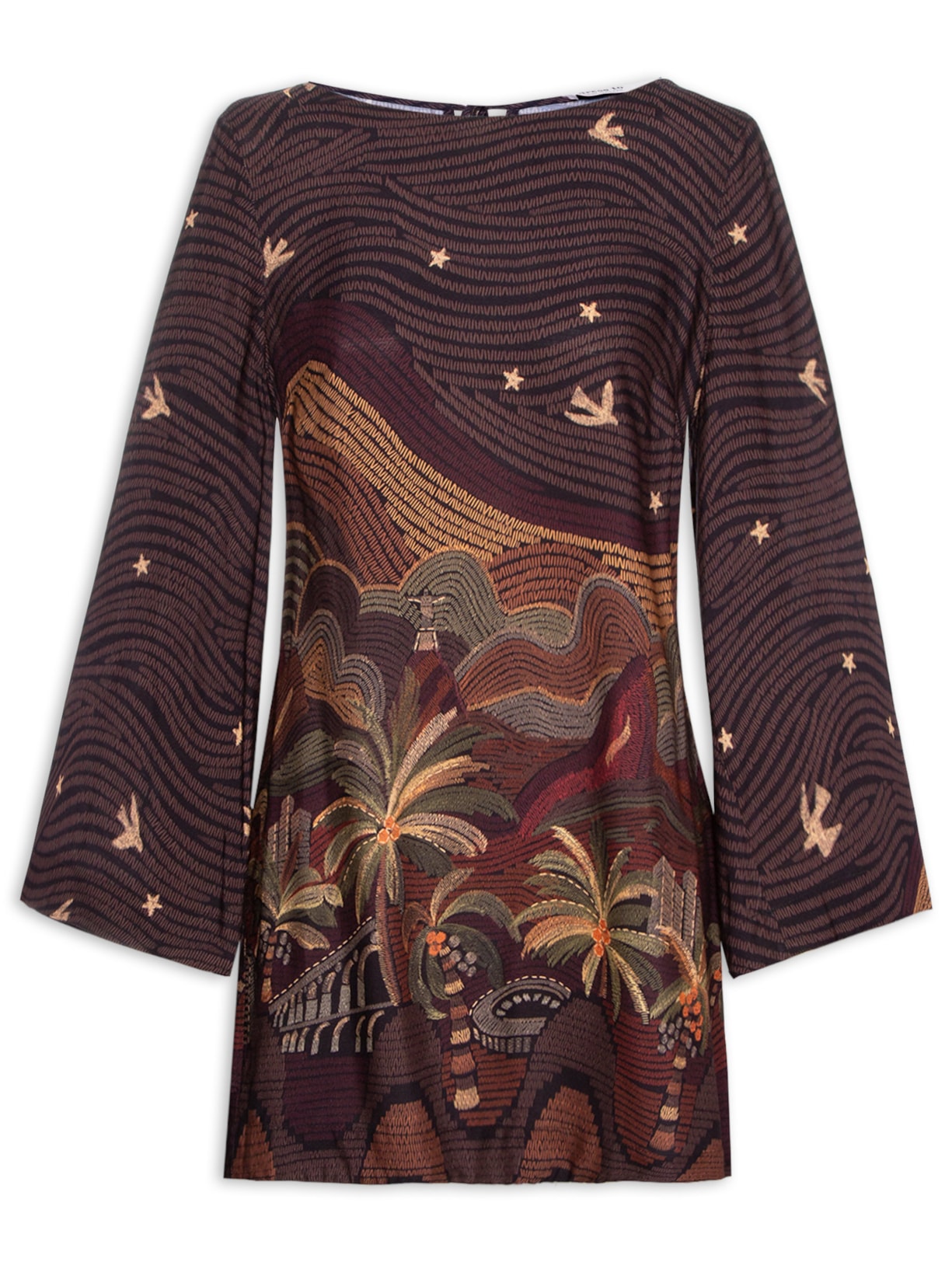 Vestido Estampa Cena Carioca - Marrom