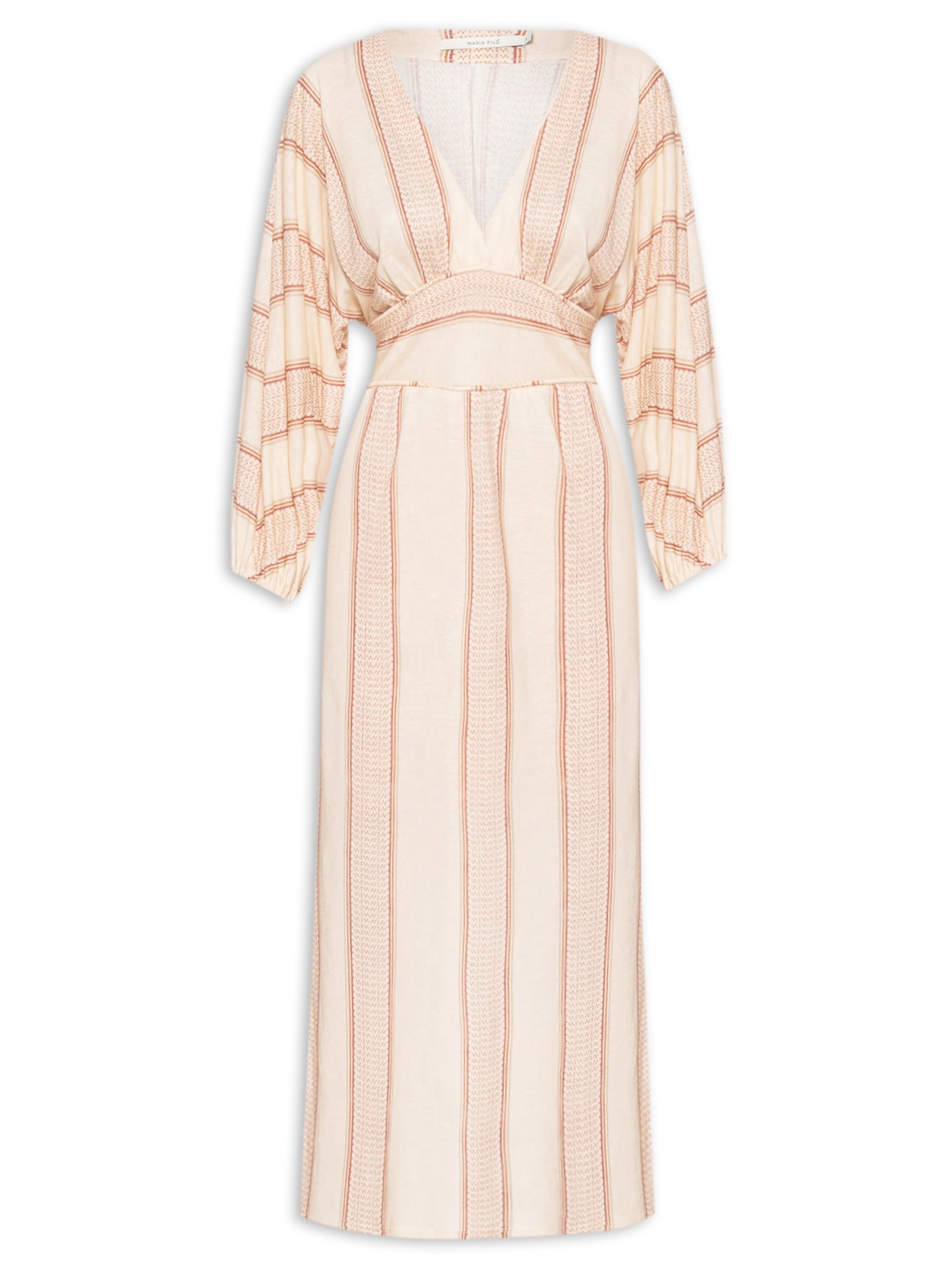 Vestido Estampa Tear Grão - Bege