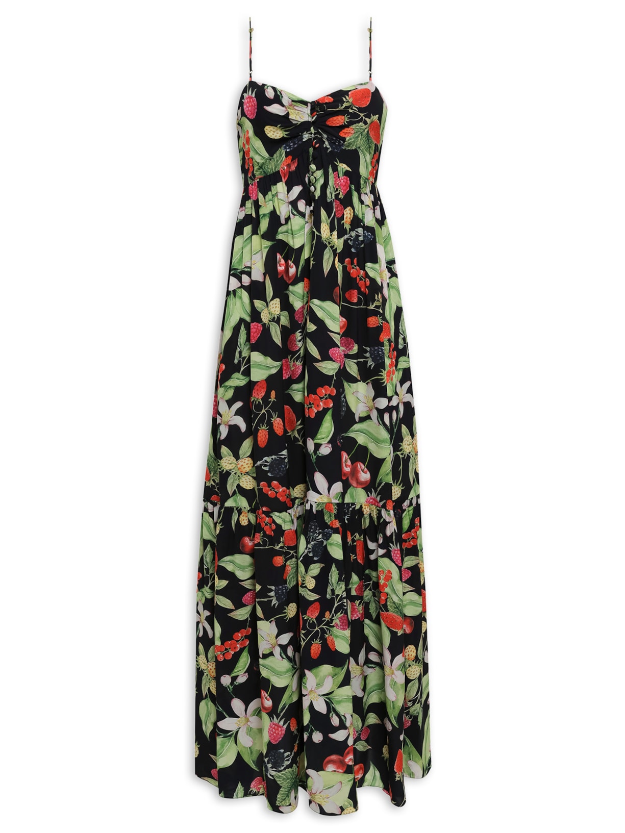 Vestido Estampado de Alças - Preto