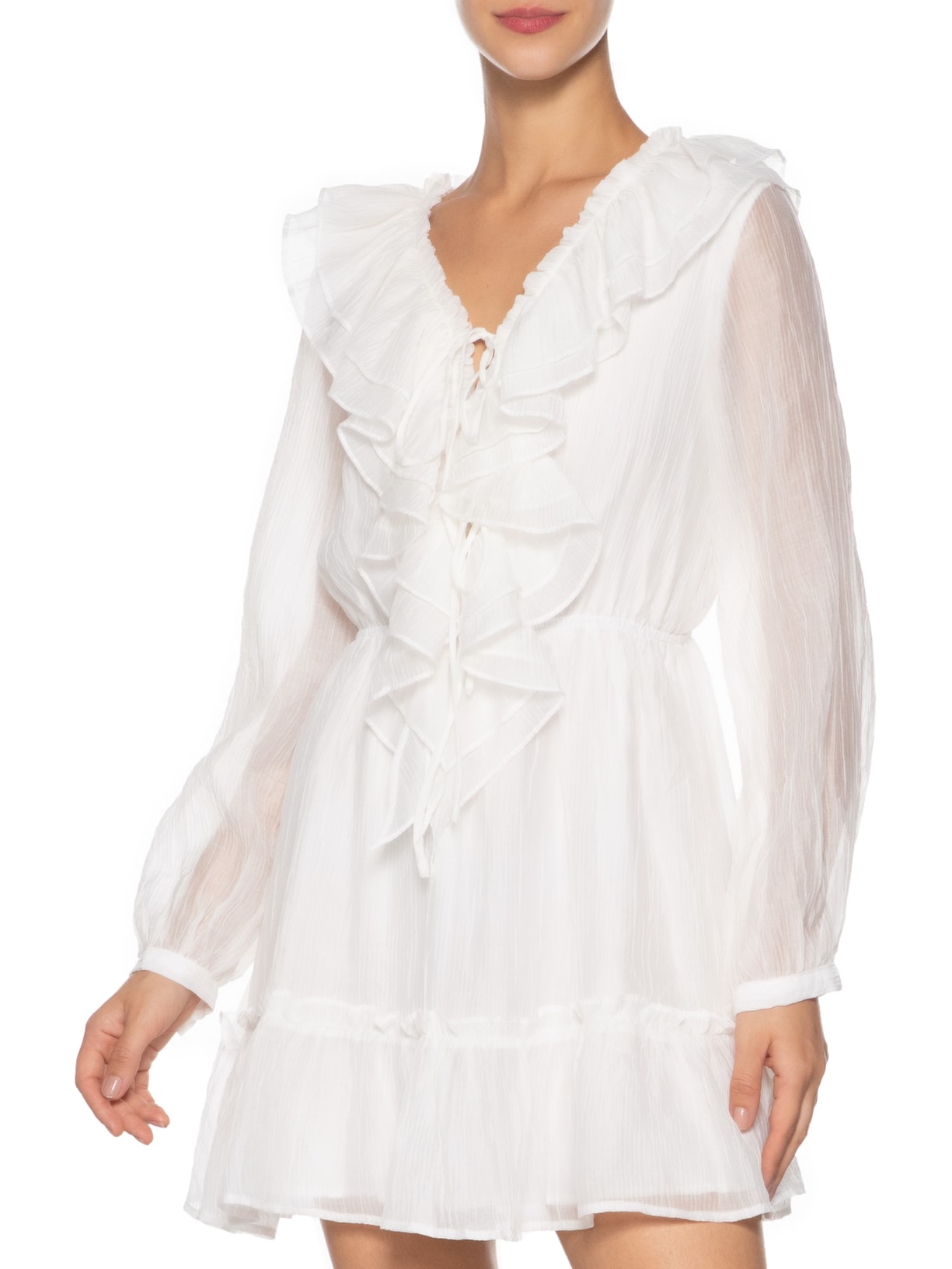 Vestido Feminino Curto Com Babados Branco Market 33