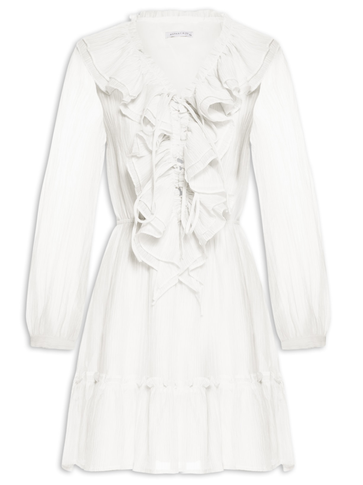 Vestido Feminino Curto Com Babados Branco Market 33