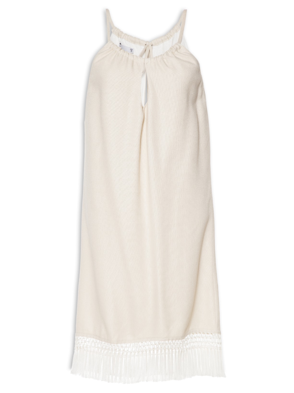 Vestido Feminino Curto Franjas - Bege