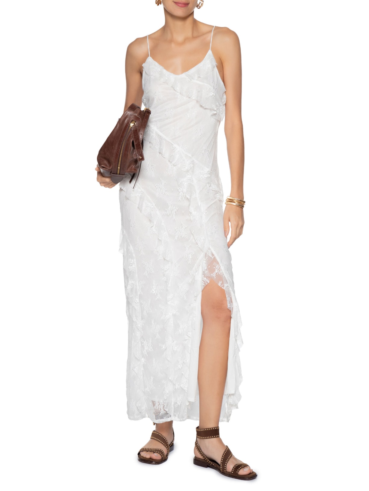 Vestido Feminino Em Renda Com Babados Off White Market 33