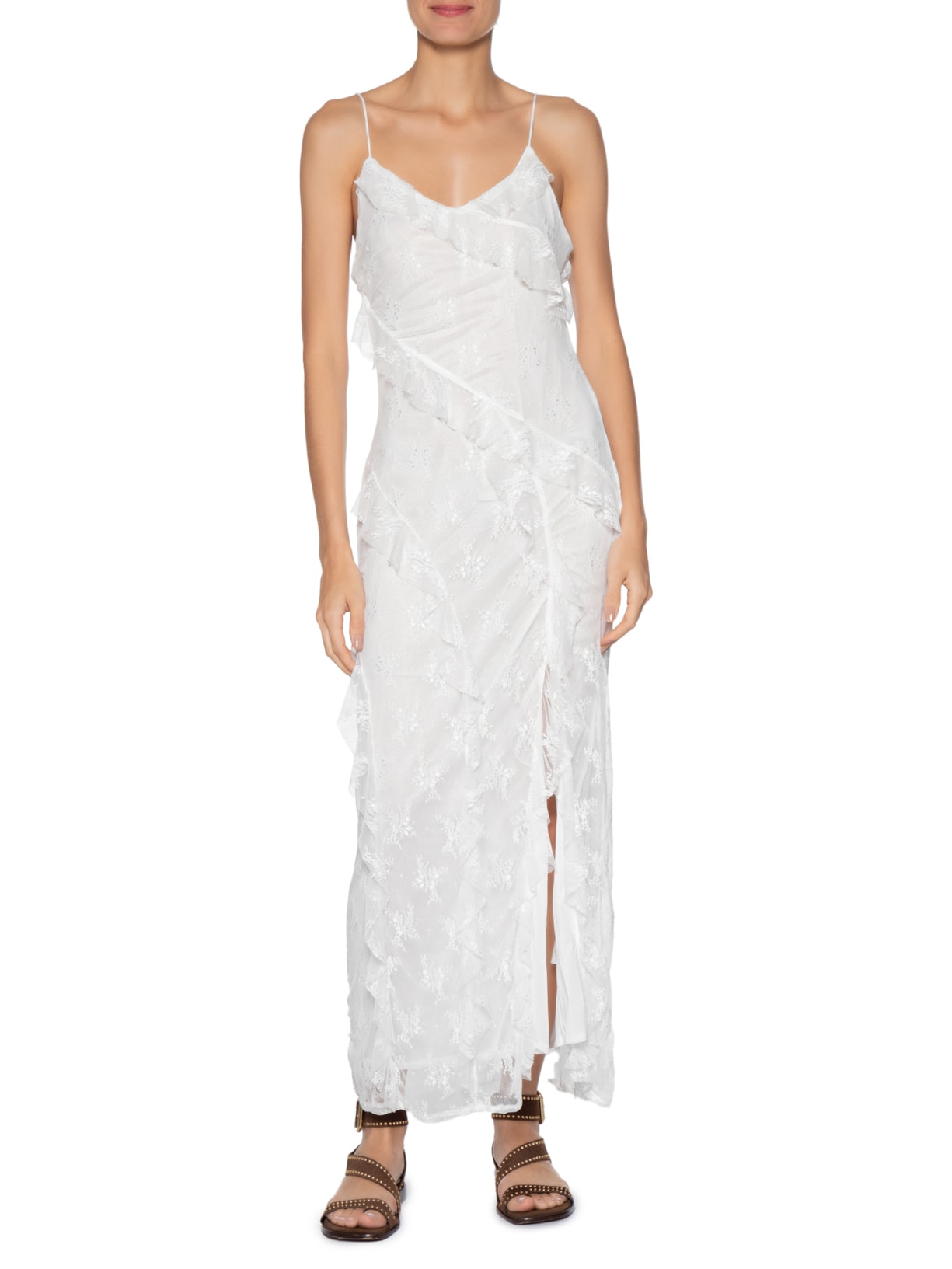 Vestido Feminino Em Renda Com Babados Off White Market 33