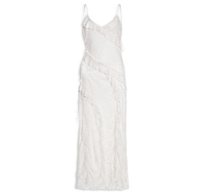 Vestido Feminino Em Renda Com Babados - Off White