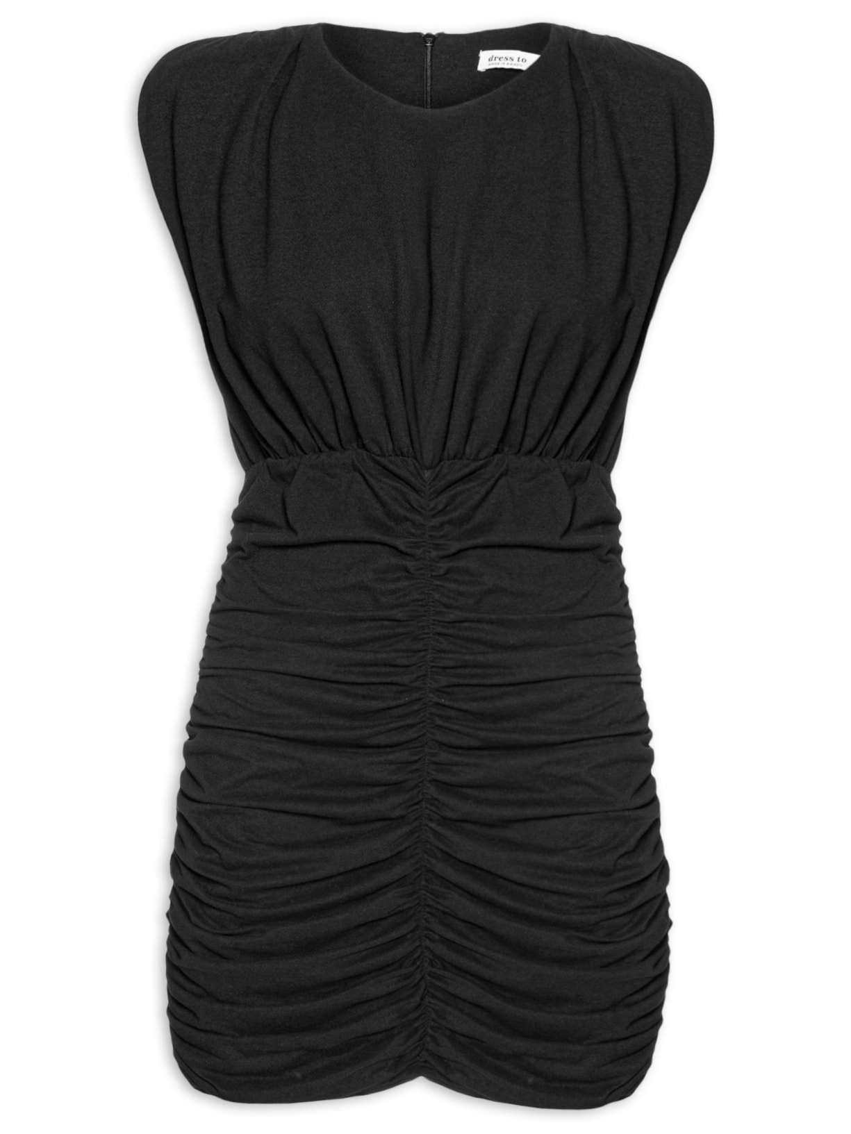 Vestido Feminino Franzido Com Ombreira - Preto