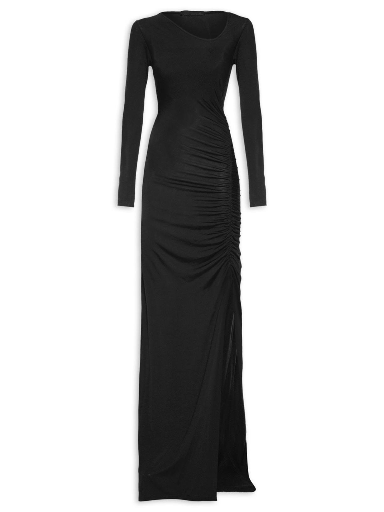 Vestido Feminino Longo Decote Lateral Em Malha - Preto