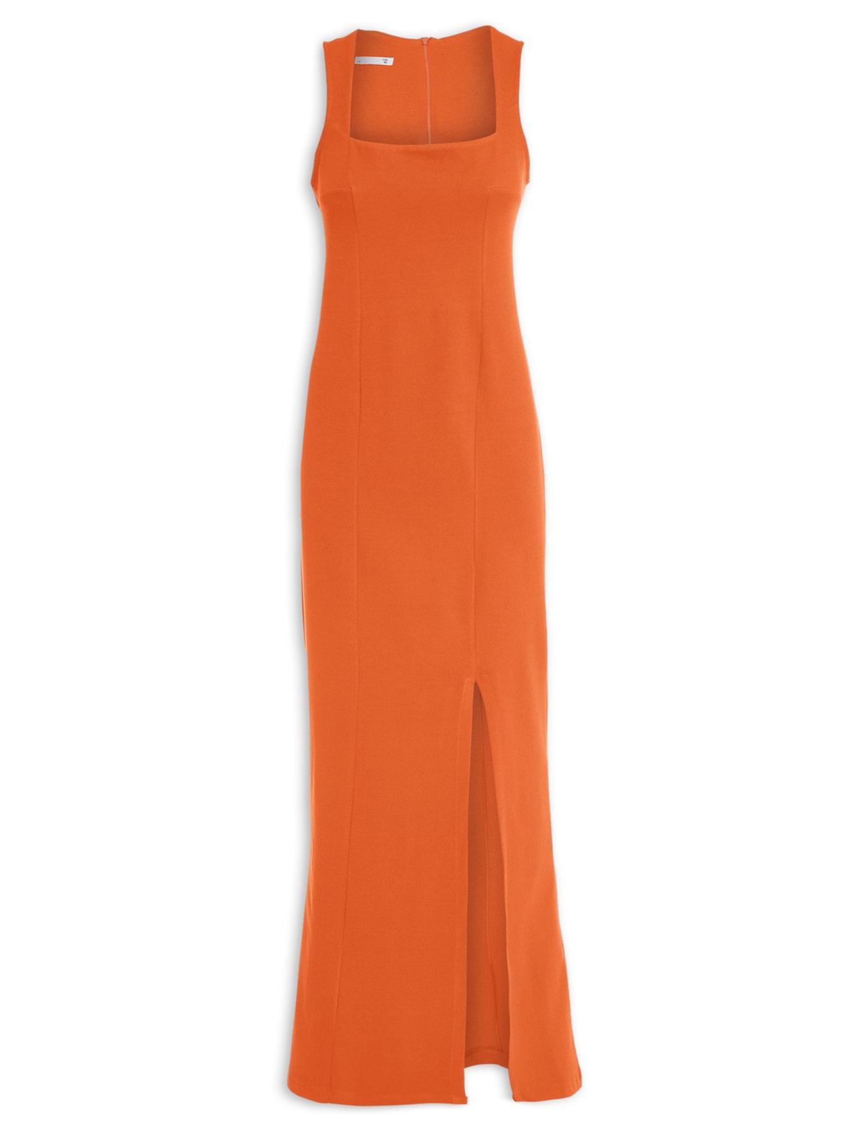 Vestido Feminino Longo Malha Decote Quadrado - Laranja
