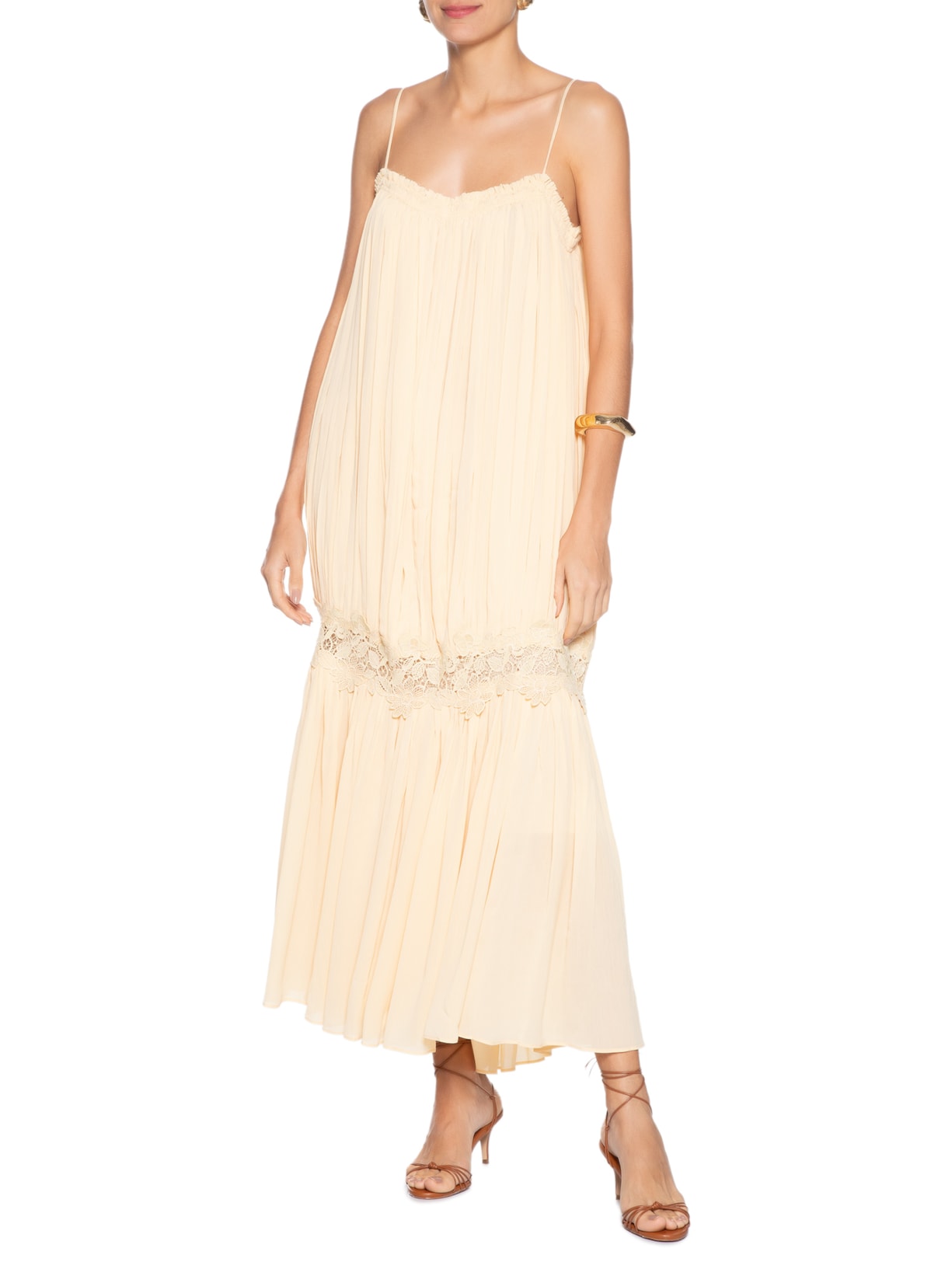 Vestido Feminino Midi Com Aplicação de Renda Amarelo '2Essential