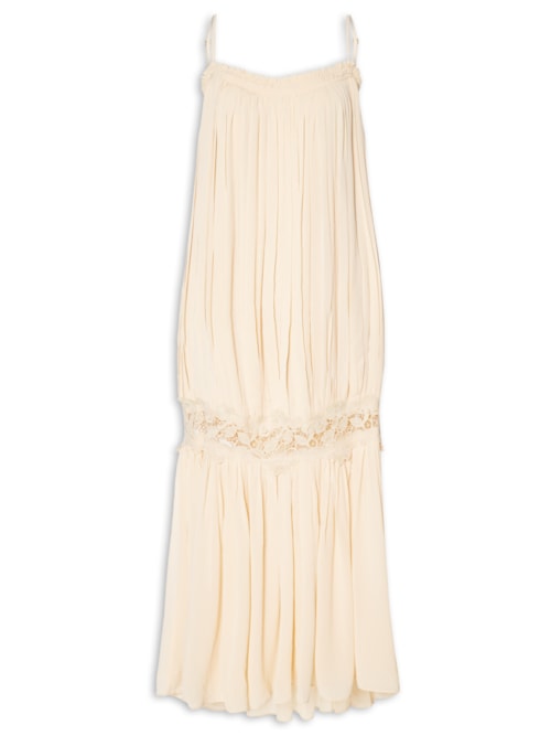 Vestido Feminino Midi Com Aplicação de Renda - Amarelo