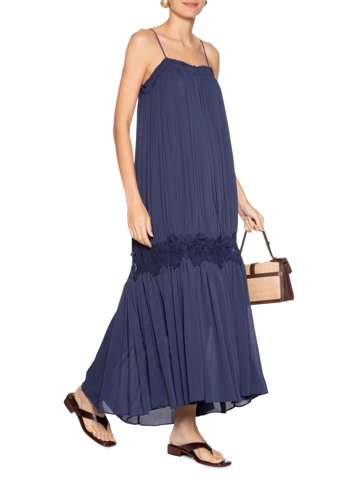 Vestido Feminino Midi Com Aplicação de Renda Azul '2Essential