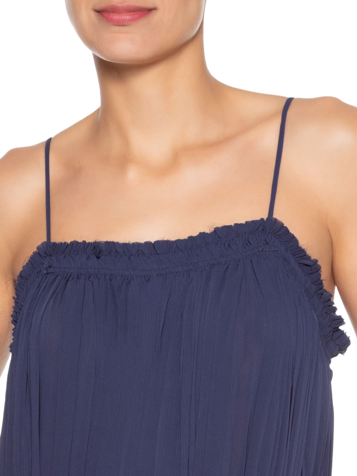 Vestido Feminino Midi Com Aplicação de Renda Azul '2Essential