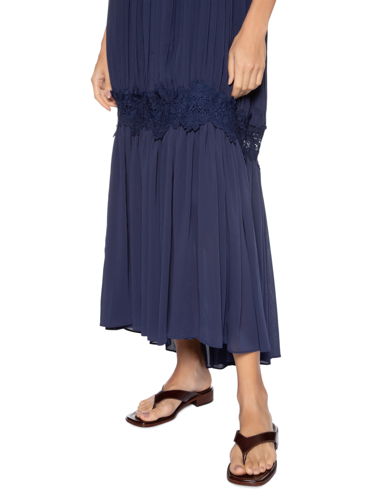 Vestido Feminino Midi Com Aplicação de Renda Azul '2Essential