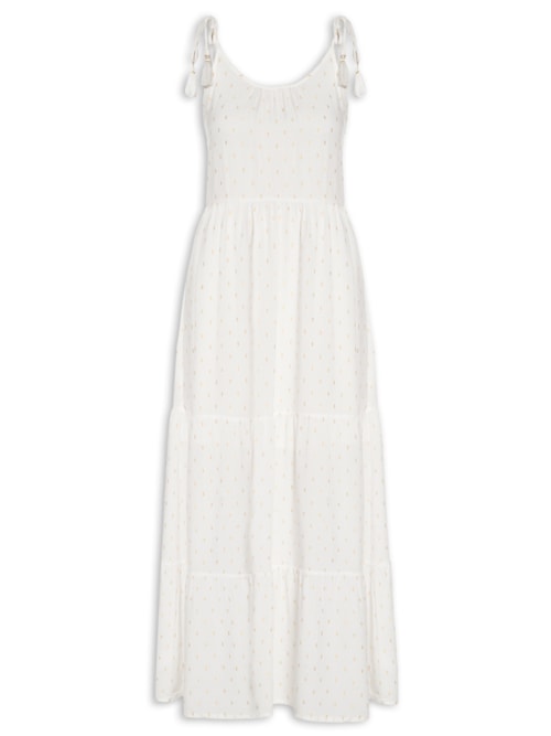 Vestido Feminino Midi Com Lurex - Off White