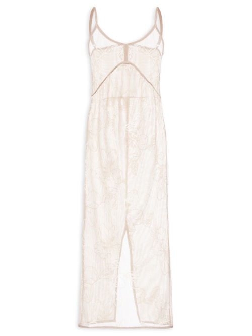 Vestido Feminino Midi Com Recortes E Franzido - Bege