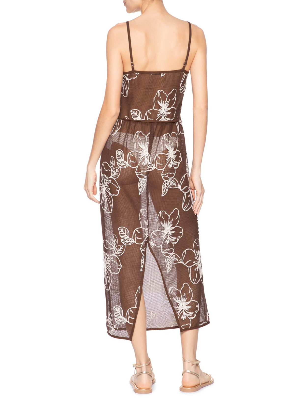 Vestido Feminino Midi Com Recortes E Franzido Marrom '2Essential