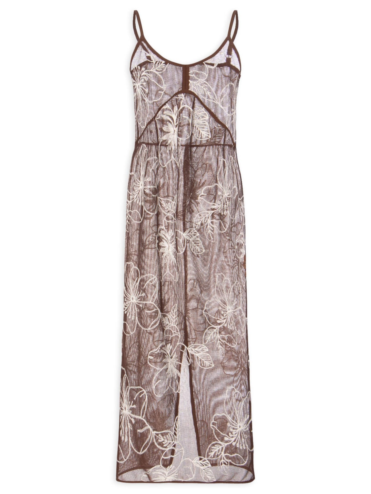 Vestido Feminino Midi Com Recortes E Franzido - Marrom