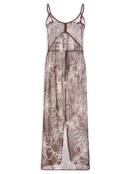 Vestido Feminino Midi Com Recortes E Franzido - Marrom