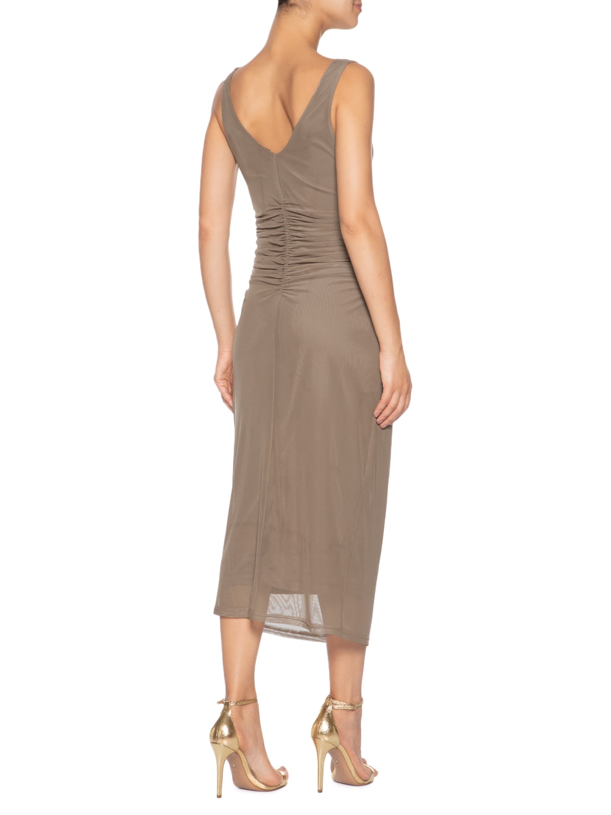 Vestido Feminino Midi Drapeado Bege Market 33