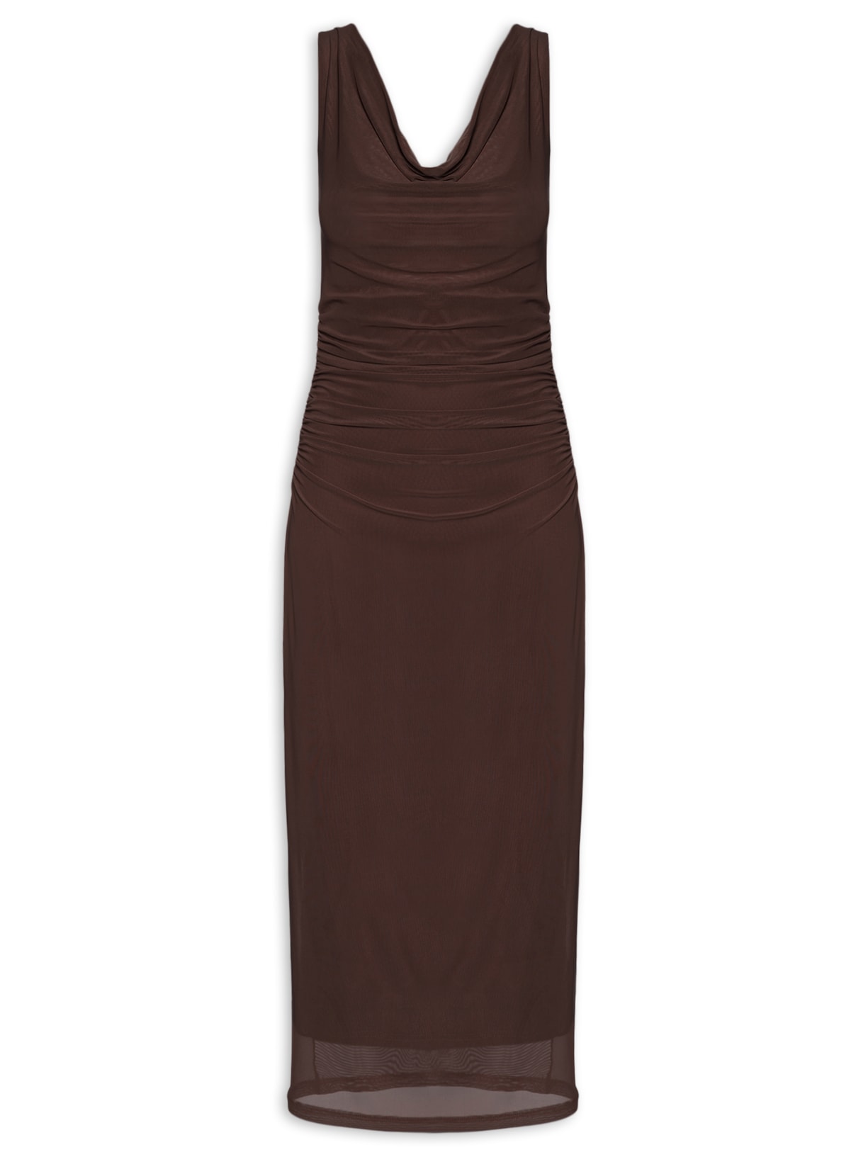 Vestido Feminino Midi Drapeado - Marrom