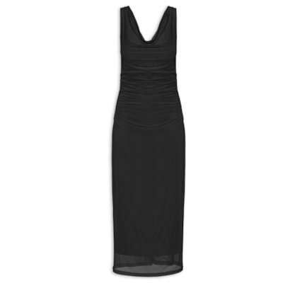 Vestido Feminino Midi Drapeado - Preto