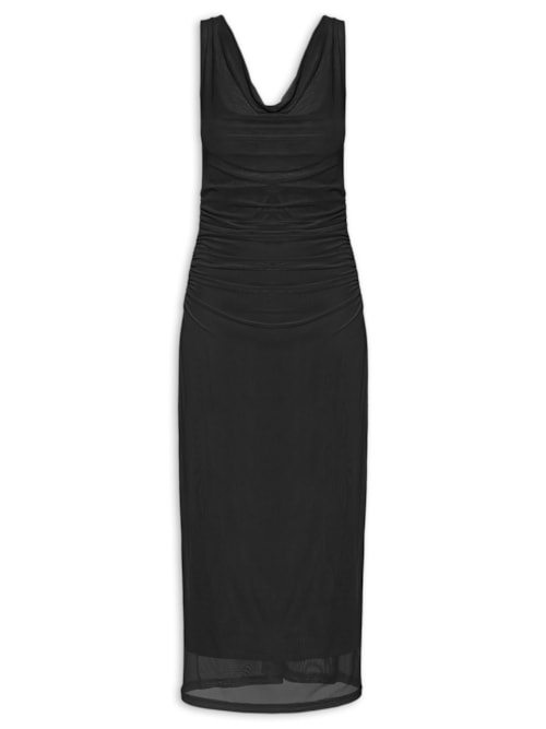 Vestido Feminino Midi Drapeado - Preto