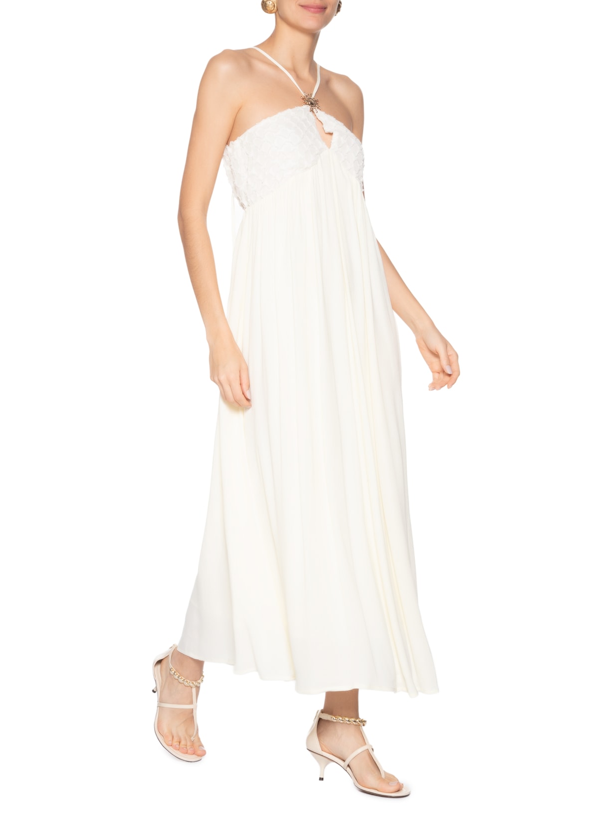 Vestido Feminino Midi Fluido Com Textura Bege '2Essential