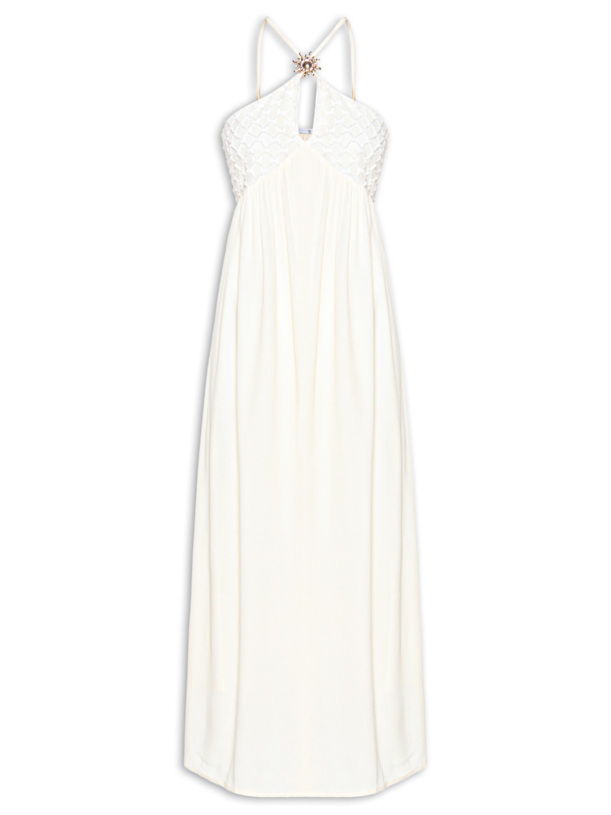 Vestido Feminino Midi Fluido Com Textura Bege '2Essential