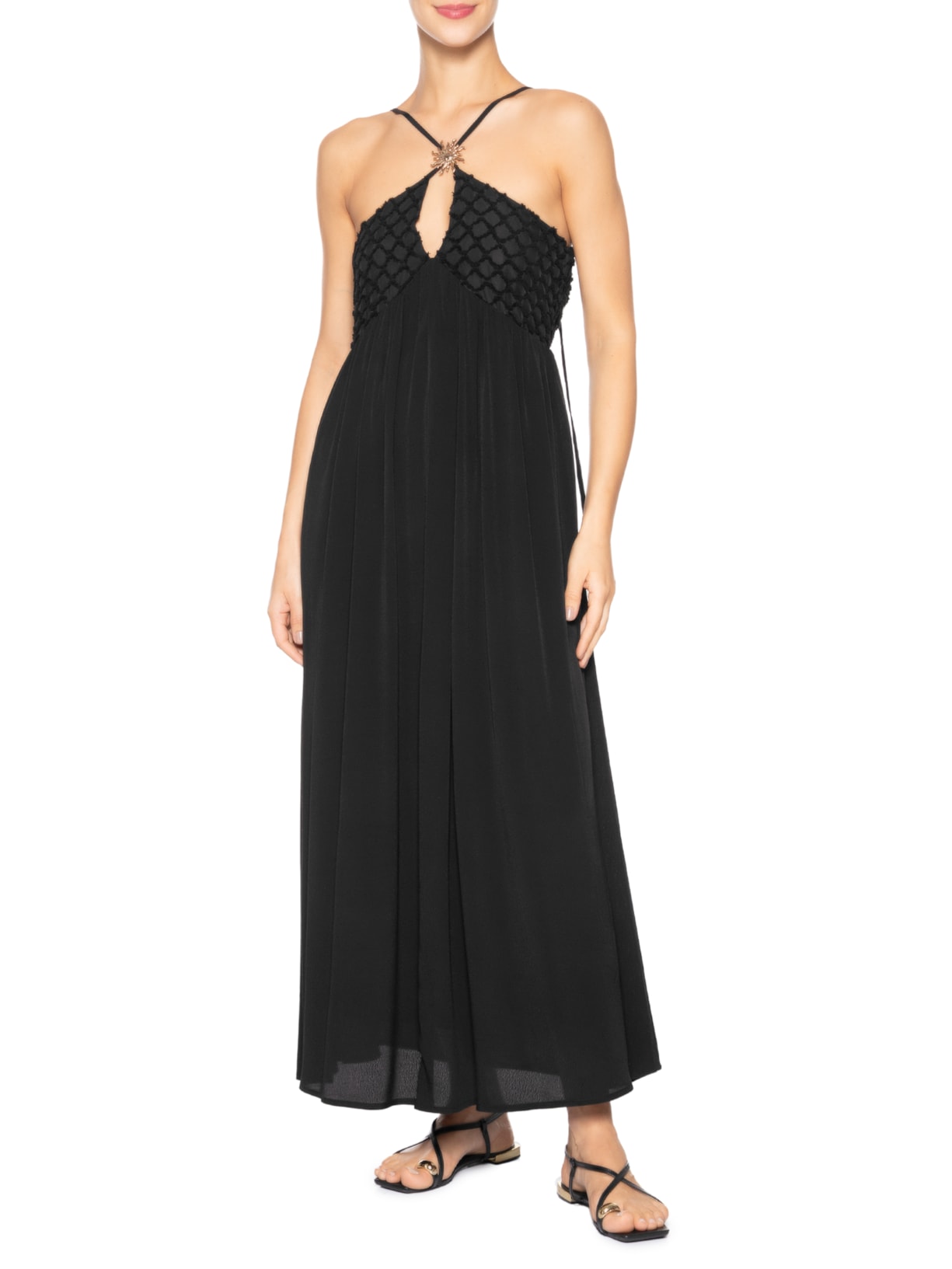 Vestido Feminino Midi Fluido Com Textura Preto '2Essential