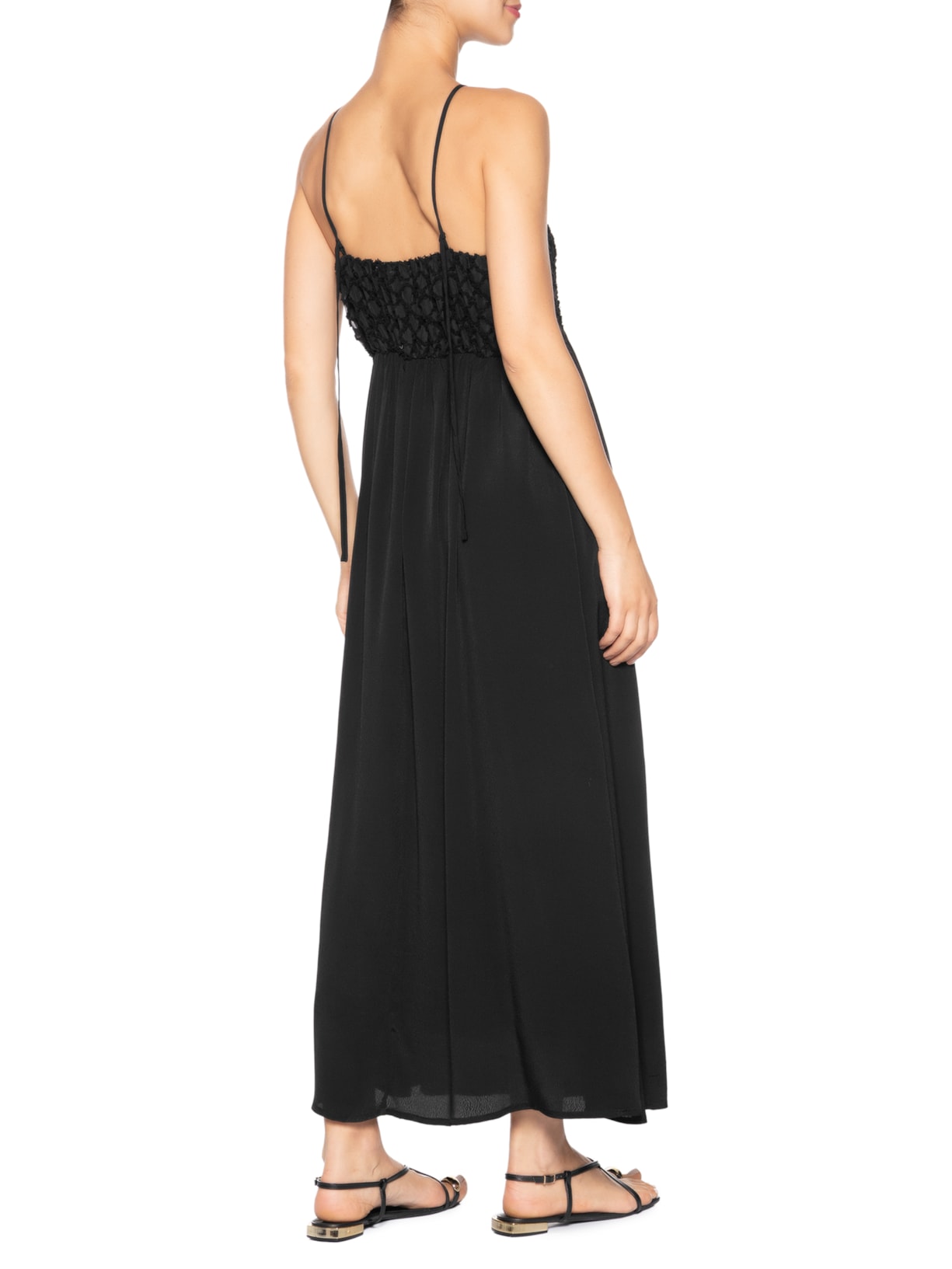 Vestido Feminino Midi Fluido Com Textura Preto '2Essential