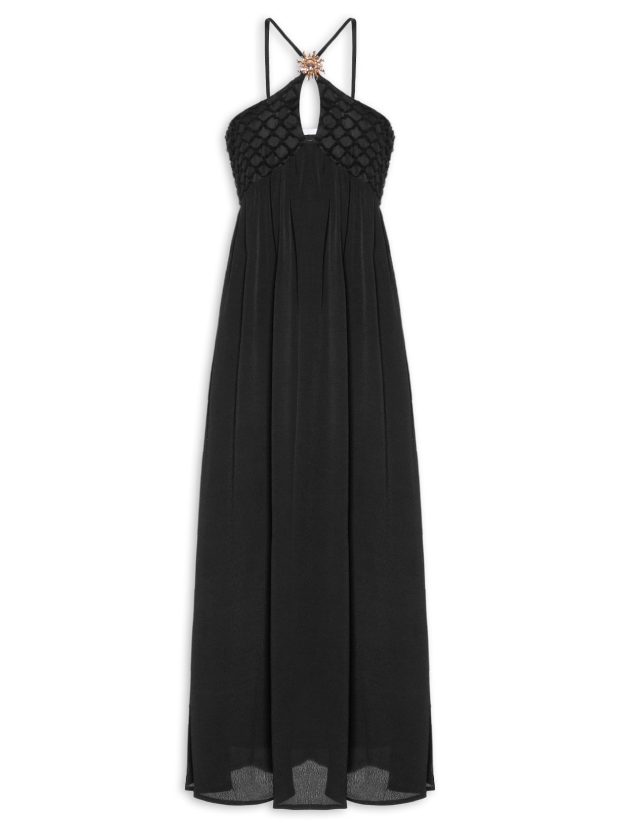 Vestido Feminino Midi Fluido Com Textura - Preto