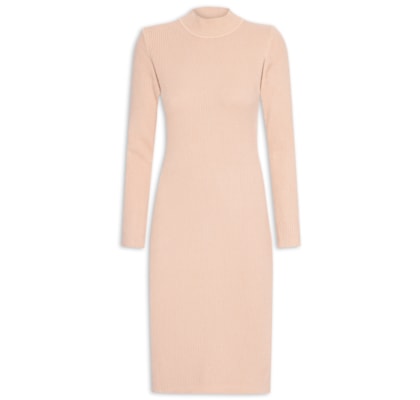 Vestido Feminino Tricot Manga Longa - Bege