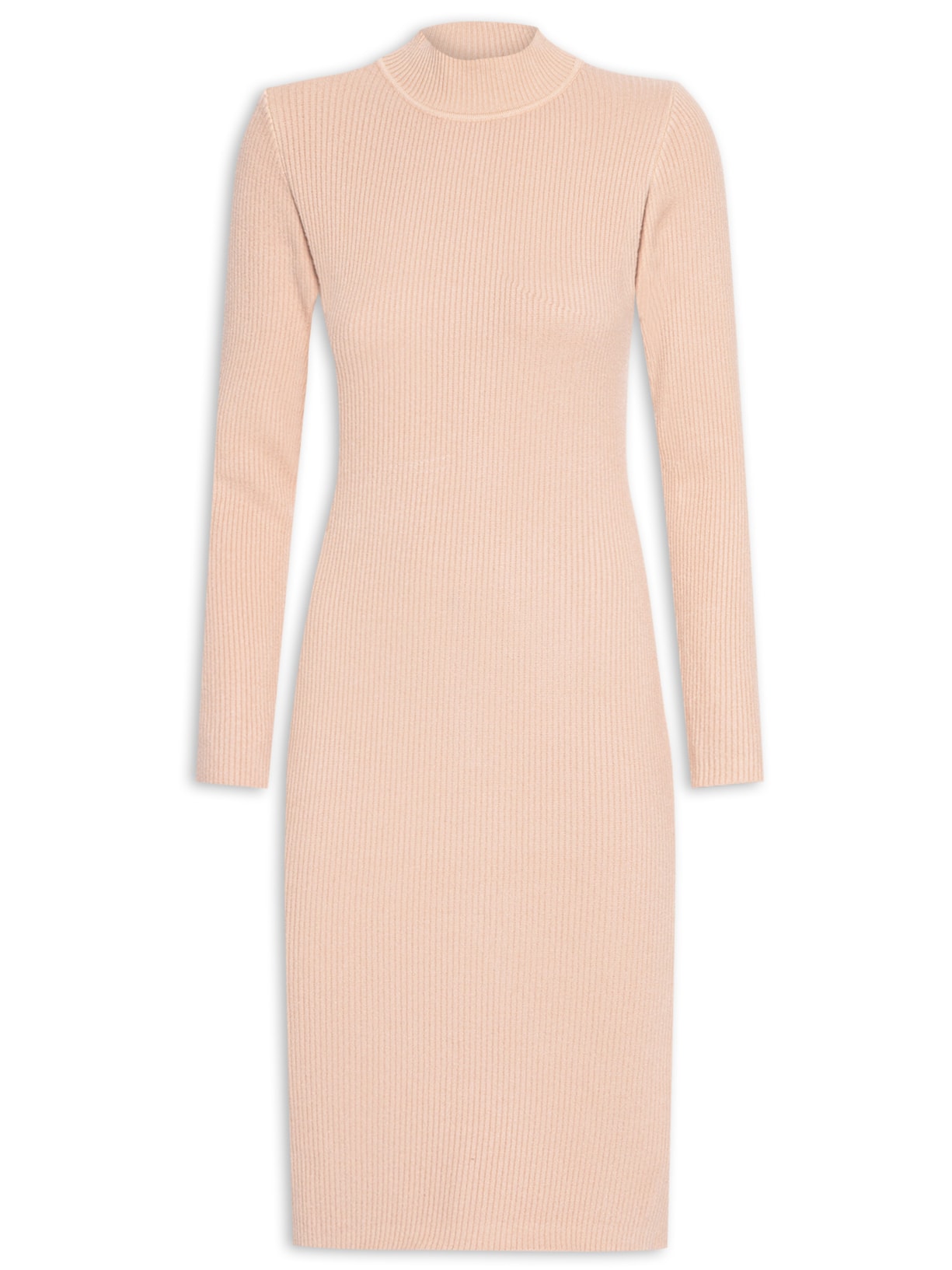 Vestido Feminino Tricot Manga Longa - Bege