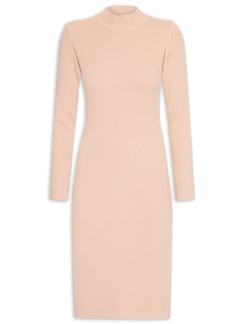 Vestido Feminino Tricot Manga Longa - Bege