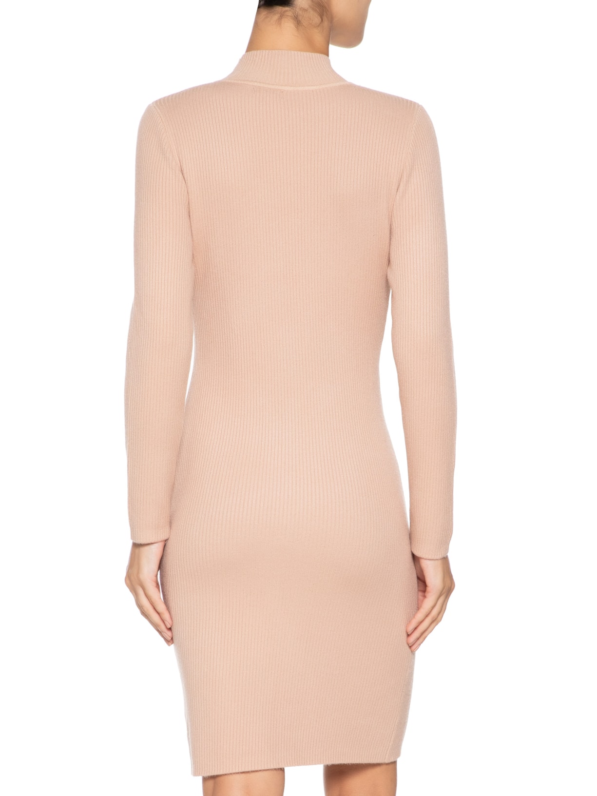 Vestido Feminino Tricot Manga Longa Bege Basiq