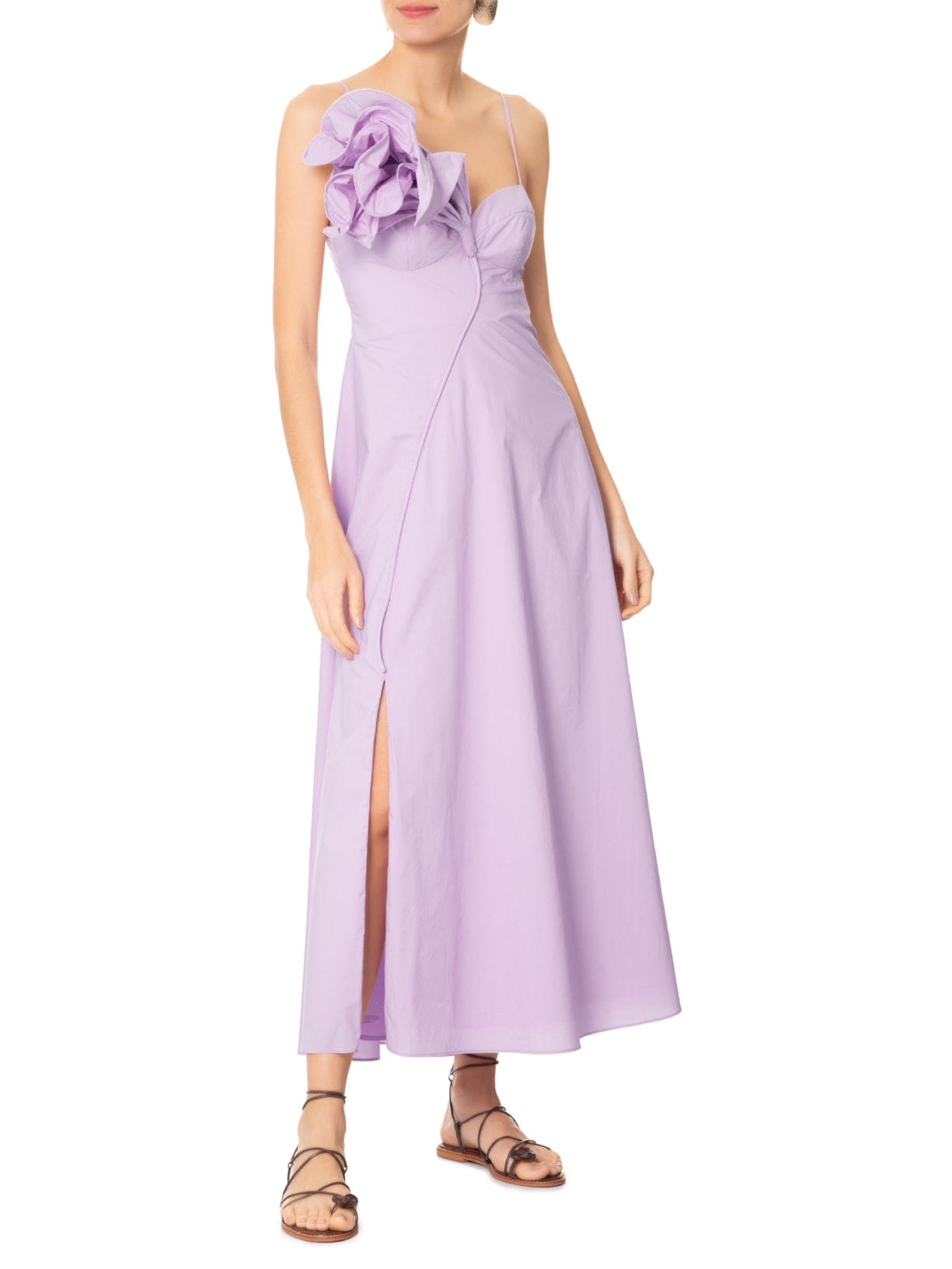 Vestido Fenda Flor 3D Roxo Farm