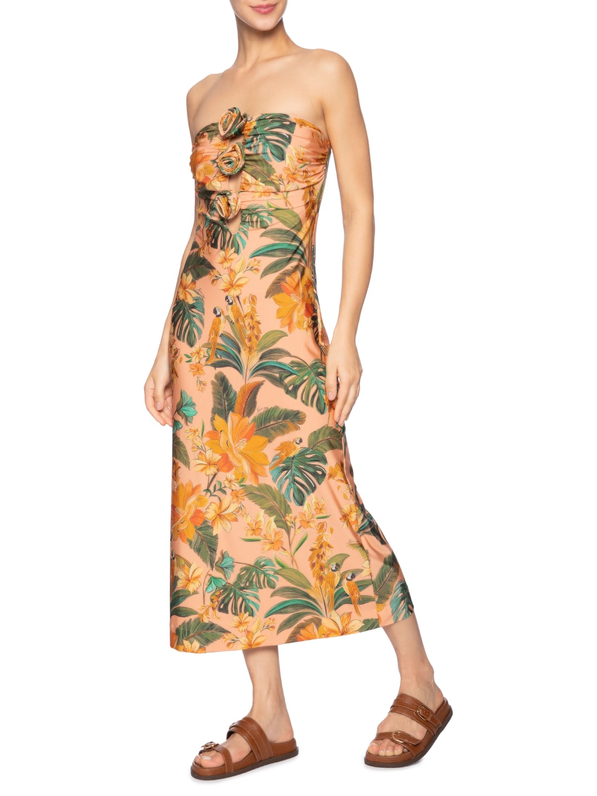 Vestido Flor Cantos Dos Pássaros Laranja Farm