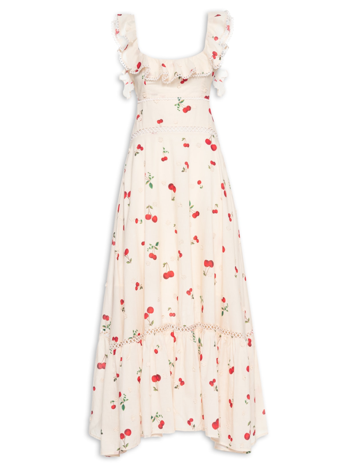 Vestido Florzinha Estampa Cerejas - Bege