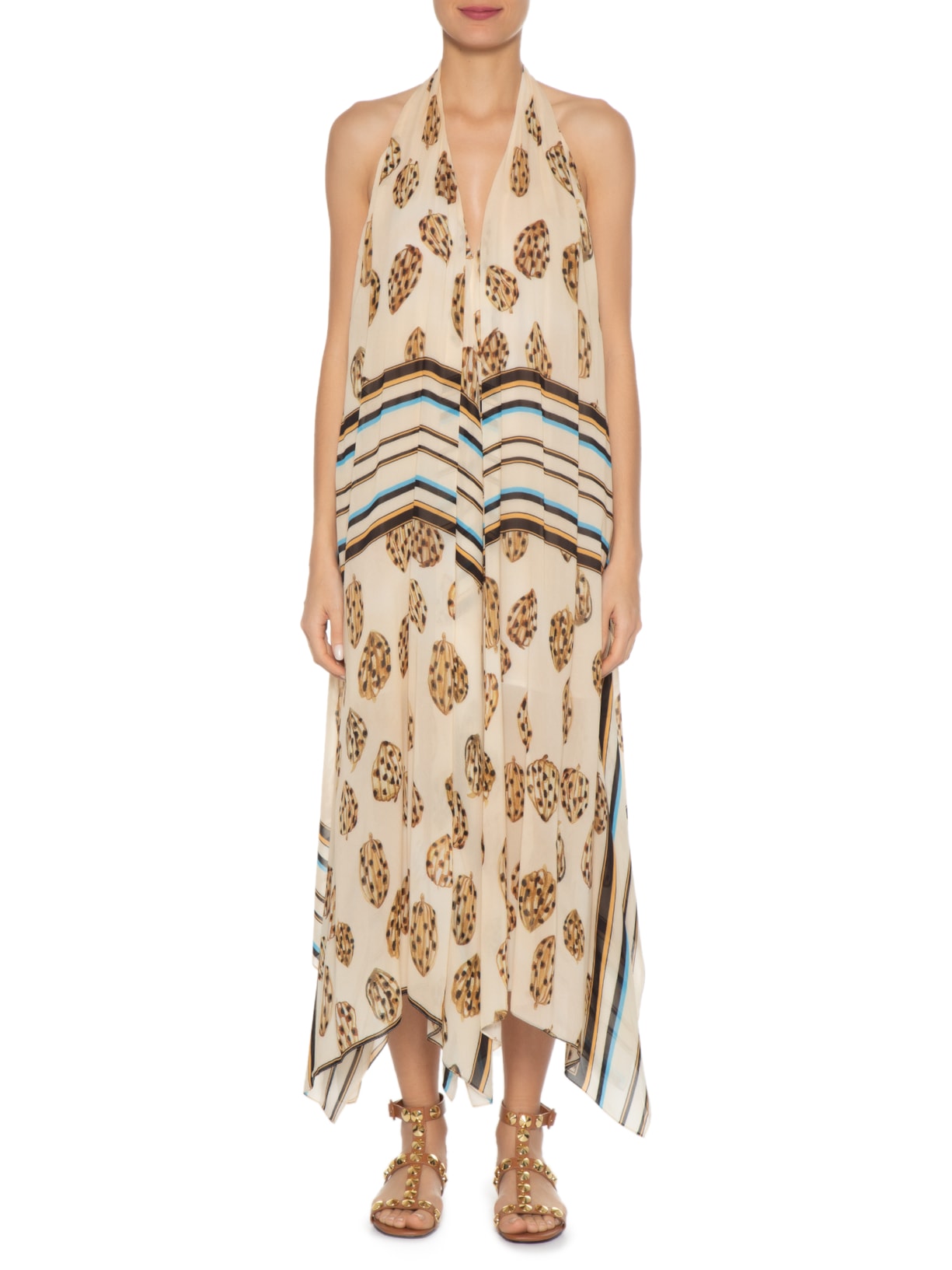 Vestido Fluido Lenço Cacau Bege Animale