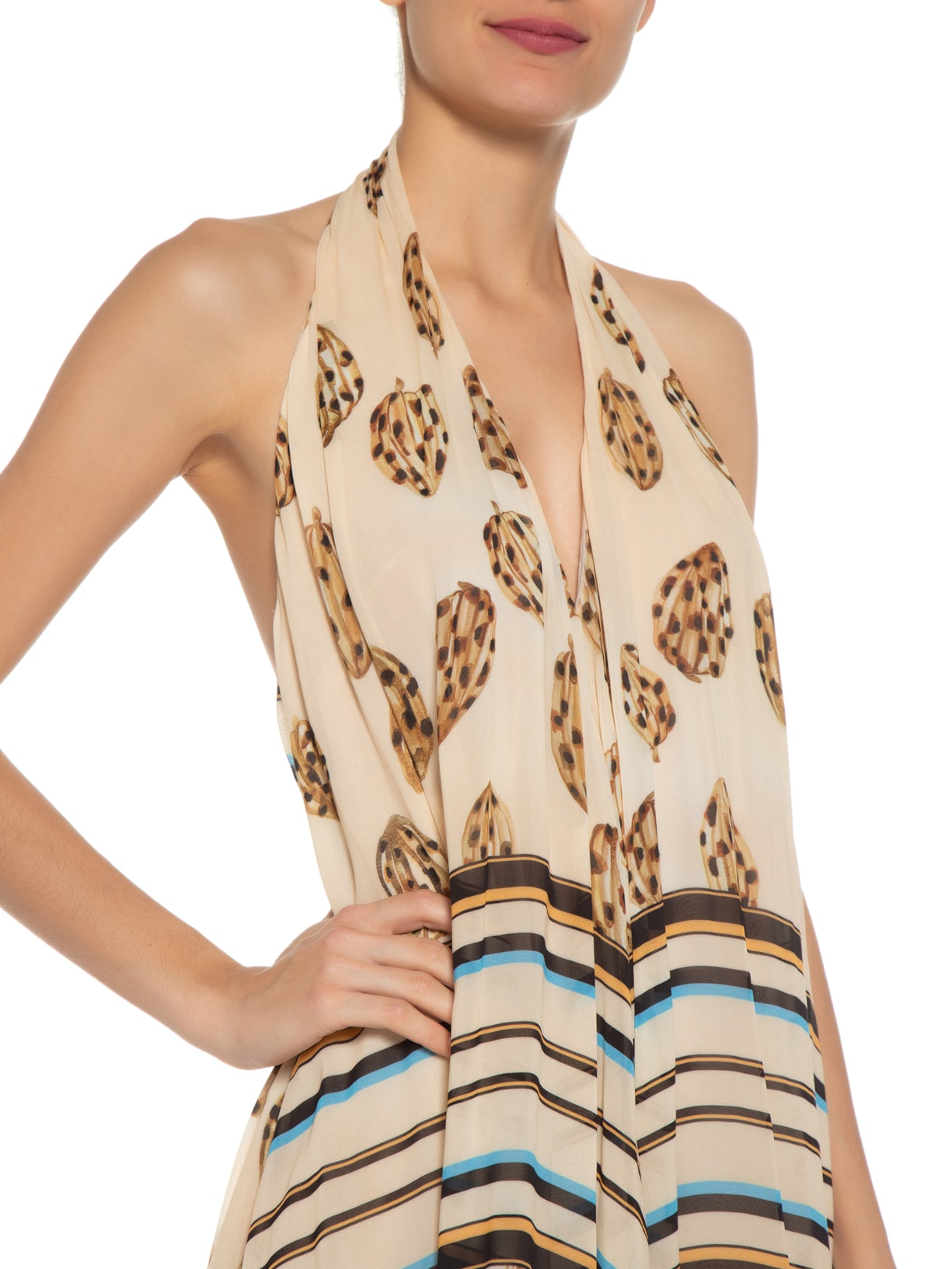 Vestido Fluido Lenço Cacau Bege Animale