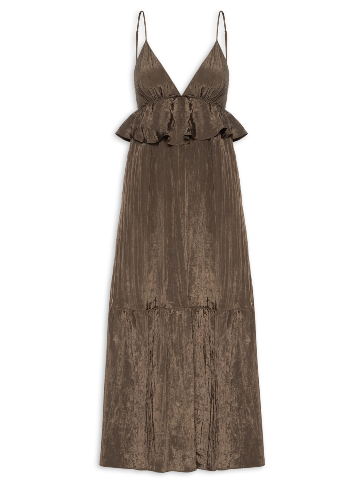 Vestido Fluido Midi Marrom Farm
