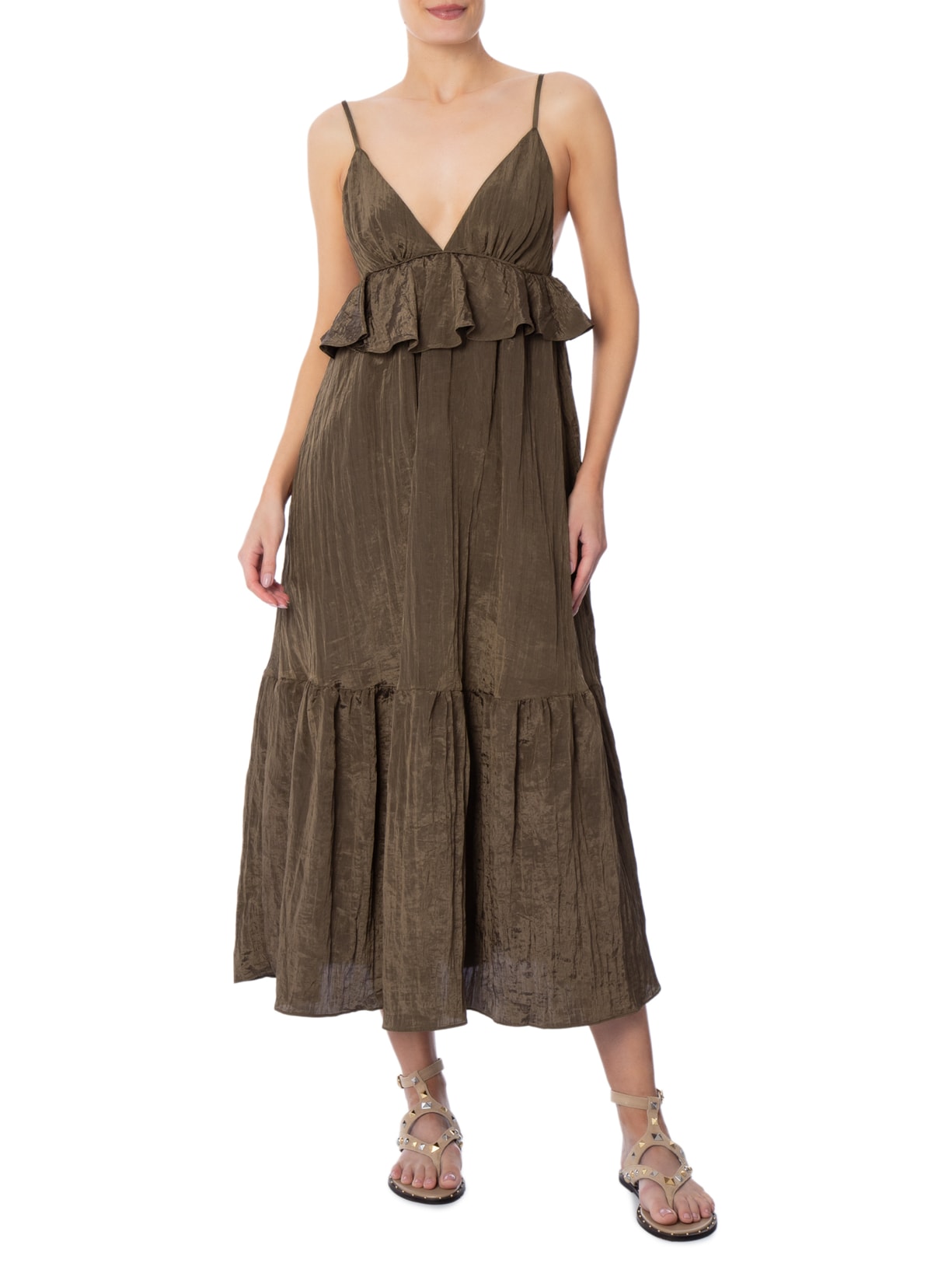 Vestido Fluido Midi Marrom Farm
