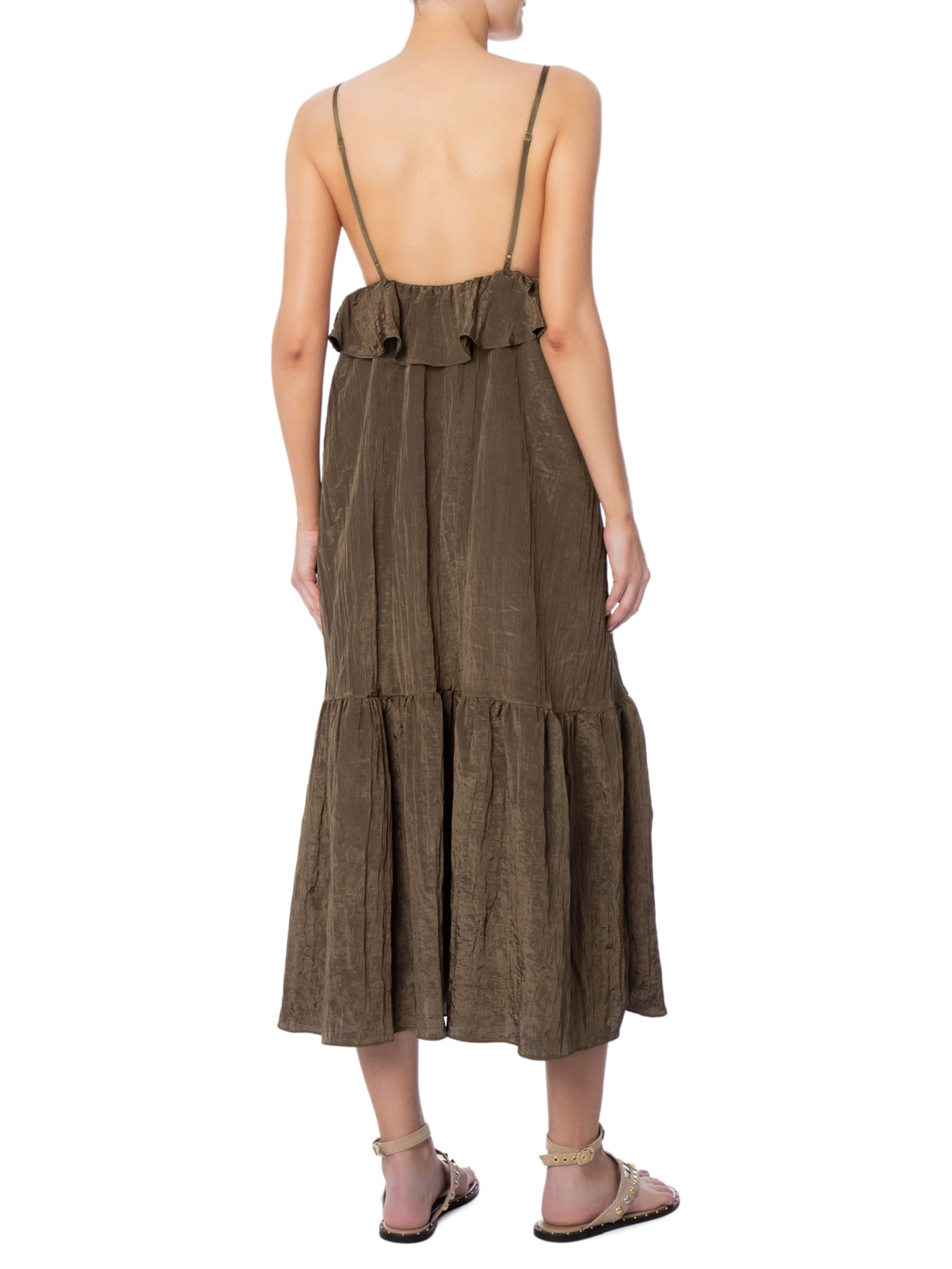 Vestido Fluido Midi Marrom Farm