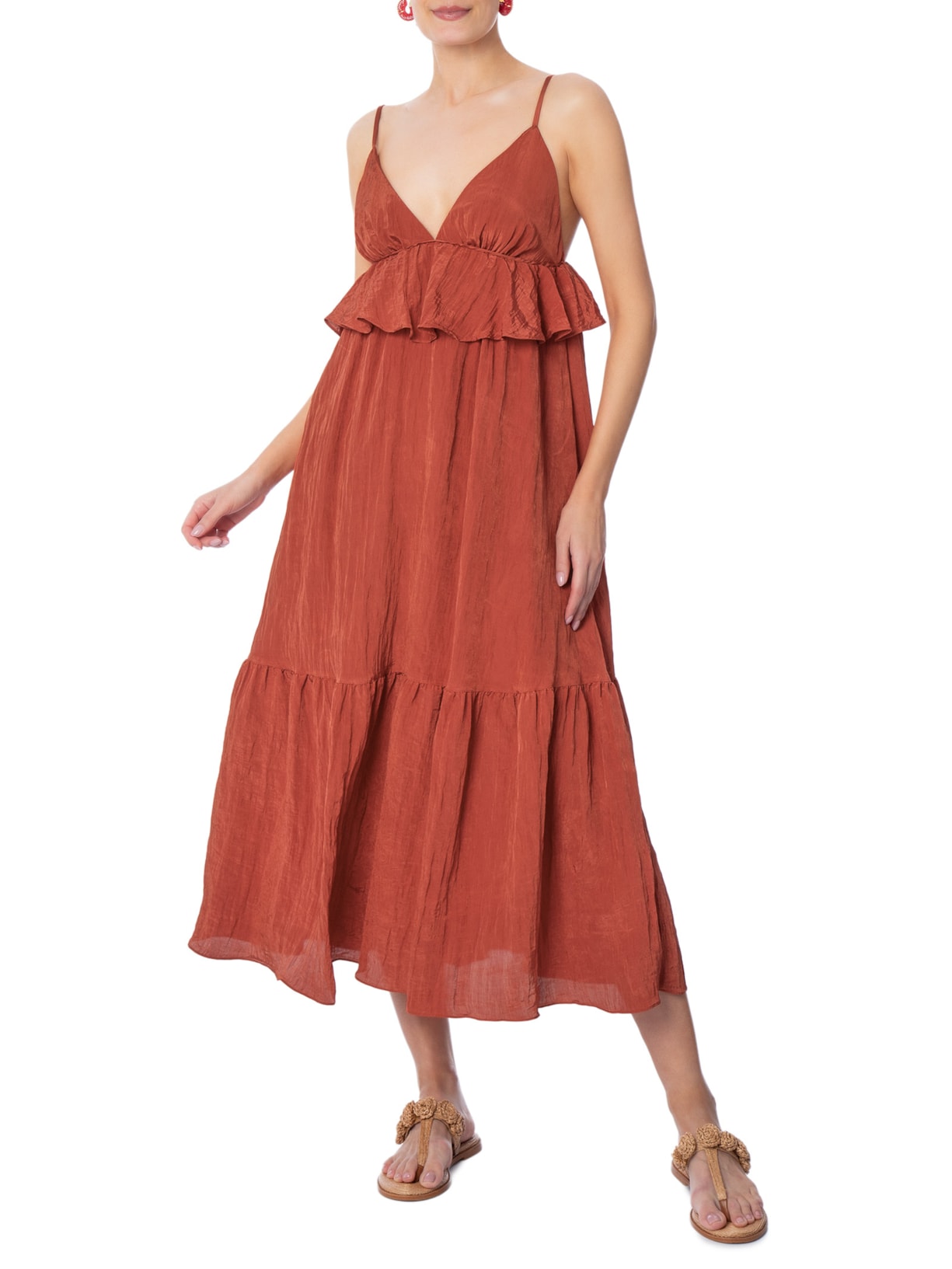 Vestido Fluido Midi Vermelho Farm