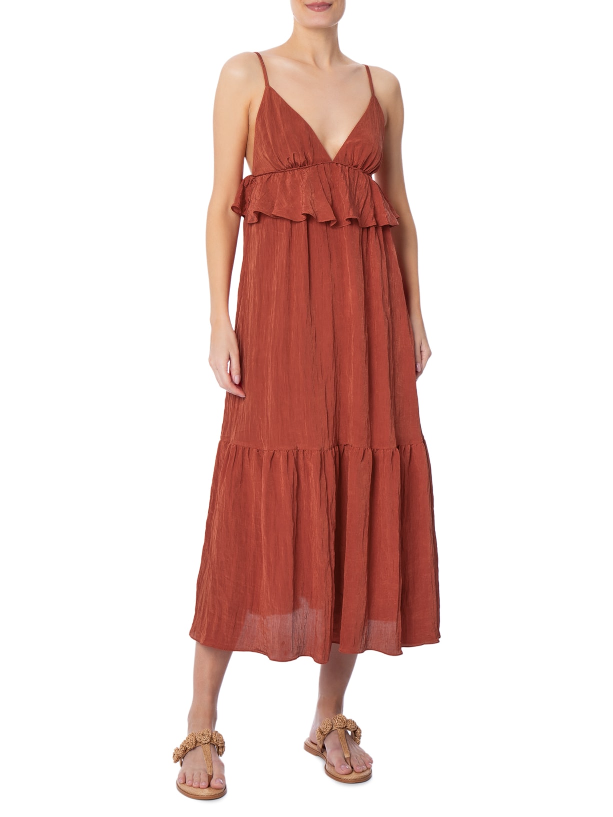 Vestido Fluido Midi Vermelho Farm