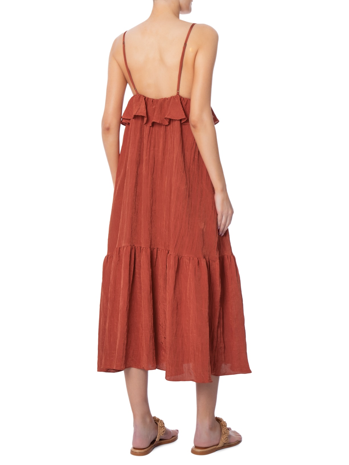 Vestido Fluido Midi Vermelho Farm